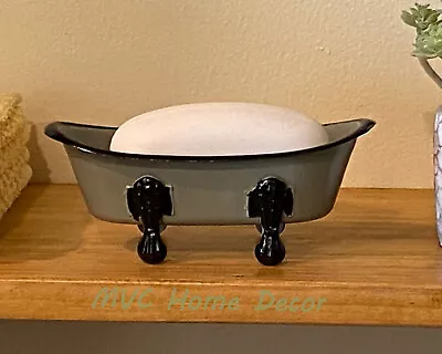 Bathtub Soap Dish Vtg Style Clawfoot Bath Tub Primitive Country Gray Black Trim • $9.75