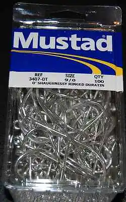 100 Mustad 3407DT Size 9/0 Saltwater Big Game Duratin J Hooks 3407DT-90 • $35.49