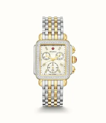 New Michele Deco Two-Tone 18k Gold Plated Diamond Ladies Watch MWW06A000776 • $2000.79