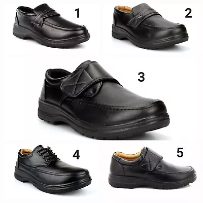 Mens Lightweight Comfort Shoes Black Slip On Lace Up Touch Fastening Wide Fit • £22.95