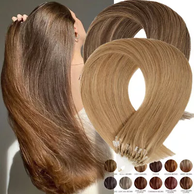 Micro Ring Loop Tip Remy Human Hair Extensions Straight Micro Bead Link Hair 50G • $35.83