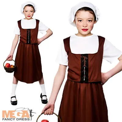 Tudor Peasant Girl Fancy Dress Medieval Childrens Kids Child Costume Outfit 3-10 • £5.99