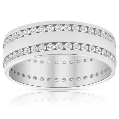 Mens 1 3/8Ct Diamond Eternity Ring 10k White Gold Double Row High Polished • $899.99