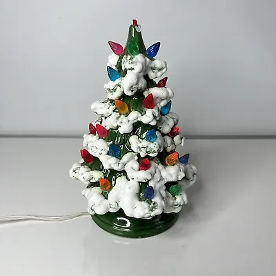 Vintage Ceramic Christmas Tree Snow Dated 1984 Green Multi Color 9” Tall • $51