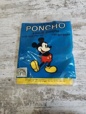 Vintage Disney Mickey Mouse Yellow Adult Hooded Rain Coat Poncho • $6