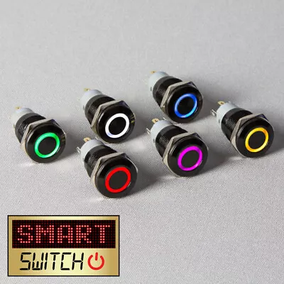 SmartSwitch 12V/24V BLACK Metal Latching Angel Eye Halo Illuminated  LED Switch • £3.99