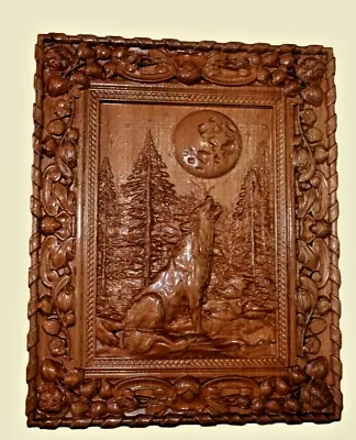 Art Wall Decor Wolf In The Forest And The Moon Wooden For Home Wall Decor • £136.81