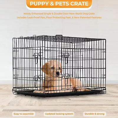 24 Inches Metal Dog Cage Double-Door Folding Puppy Dog Crate Kennel Travel • $33.59