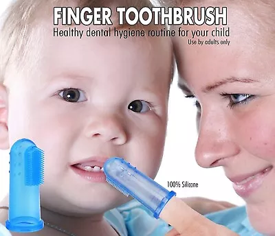 Baby Soft Silicone Finger Brush Gum Massage Infant Toddler Teether Blue With Box • £1.99