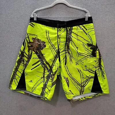Mossy Oak Men Swimwear XL Yellow Neon Camo Branches Trunks 9  Inseam • $8.34