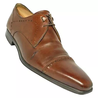 Magnanni Spain Men's Size 9 Dress Shoes Brown Leather Cap-toe Derby Oxford 15840 • $75