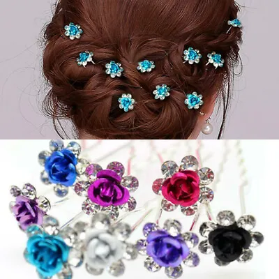 £3.47 • Buy Flower Wedding Bridal Hair Pins Bridesmaid Rose Crystal Diamante Hair Clip Grips