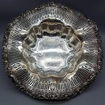 Silver Plate Big Heavy Antique Centerpiece Pierced Bowl E.G. Webster #3236C Goth • $119.95