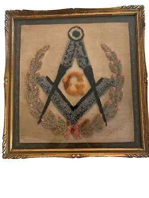 Vintage Framed Masonic Crest 1942 Mason 17 1/2 X 18 1/2 Hudsons Detroit Stitched • $99.88