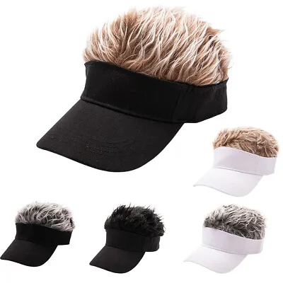 Men's Flair Hair Sun Visor Cap With Fake Hair Wig Baseball Peaked Hat Cap Gift • $8.07