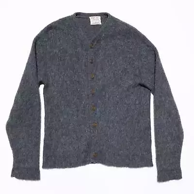 Vintage 60s Sears Mohair Cardigan Men's Medium Fuzzy Sweater Gray Wool Blend • $89.98