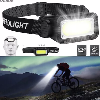 COB LED Headlamp USB Rechargeable Headlight Torch Work Light Bar Head Band Lamp • $10.19