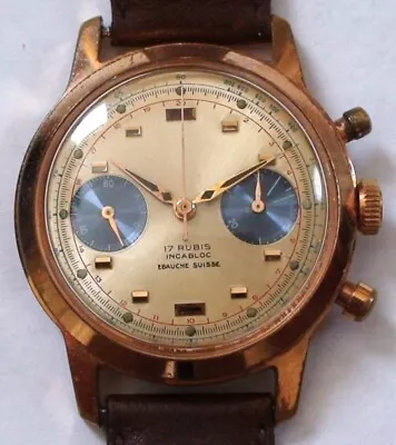 Vintage 1960's Mens Unbranded 17 Jewels Chronograph Watch Swiss Made Very Good • $350