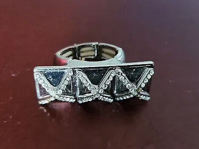 Vintage Large 1 Inch Cocktail Rhinestones Bar Stretch Ring Size 8 • $2.50
