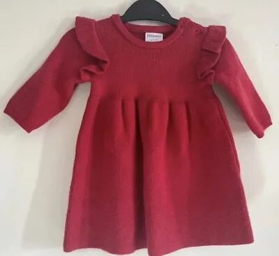 Baby Girl Red Woollen Ruffle Detail Dress 0-3 Months • £5