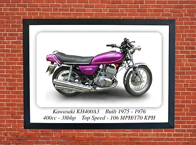 Kawasaki KH400 Motorcycle Purple - A3 Size Print Poster On Photographic Paper • £9.99