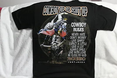 Cowboy Rules Bull Rider Rodeo Untamed Cowboy Up Or Shut Up T-shirt • $11.27