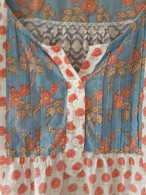 BHS VANILLA SANDS Blue Pink Multicoloured Cotton Tunic Blouse-Size 22 • £18