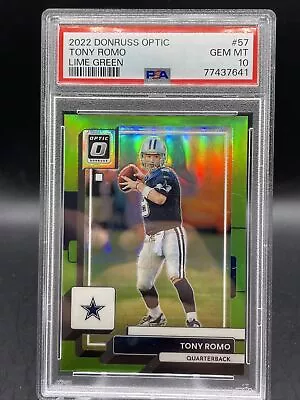 $59.99 • Buy TONY ROMO 2022 Panini Donruss Optic LIME GREEN Prizm Sp /35 COWBOYS PSA 10
