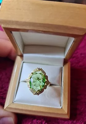 £7.99 • Buy Womans Size L. Peridot & Diamond 14k Gold Plated Art Deco Ring
