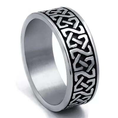 8mm Men's Stainless Steel Ring Band Celtic Knot Silver Black Jewelry Size 8-15 • $9.99