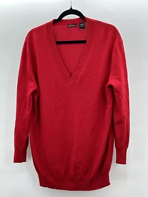 Moda International Women V-Neck LS Red Sweater Size Medium 85% Silk 15% Cashmere • $14.50