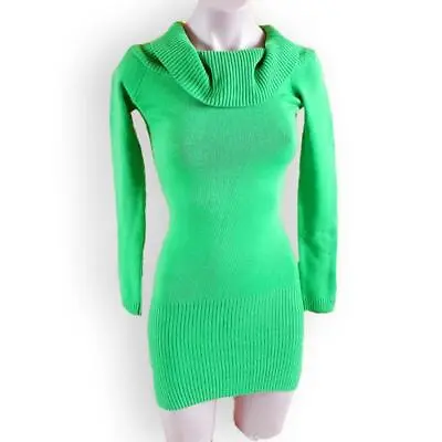 Vintage 2000's Bright Green High / Roll Neck Jumper / Long Sleeve Shirt Dress • $40