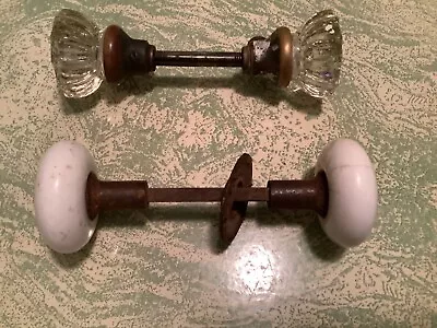 Door Knobs 2 Pair - Antique Vintage White Porcelain And Glass • $19.99