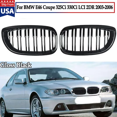 For BMW E46 Coupe 325Ci 330Ci LCI 2DR 2003-2006 Gloss Black Front Kidney Grille • $31.34