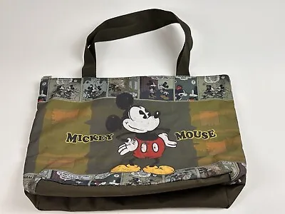 VTG Disney Mickey Mouse Tote Bag Green Cartoon Comic Zip Top  Travel Distressed • $17