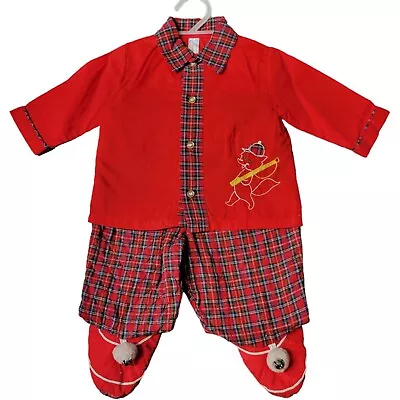 Vintage Wonderalls Red Plaid Footed Pajamas Bells On Feet Holiday 12-15 Lbs • $25