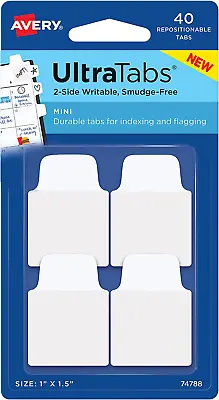 Mini Ultra Tabs 1  X 1.5  2-Side Writable White 40 Repositionable Tabs (7478 • $20.77