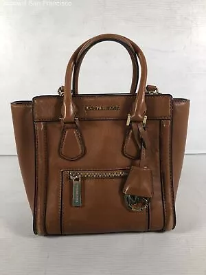 Michael Kors Womens Brown Leather Pockets Detachable Strap Medium Satchel Bag • $24.99