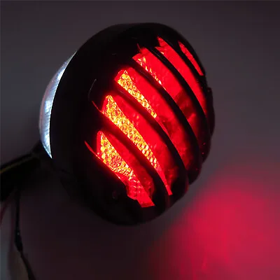 HTTMT Motorcycle Black Plastic Grille Ribbed Round LED Tail Brake Light Red Lens • $14.25