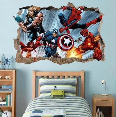 Marvel Super Heroes Smashed Wall 3D Decal Removable Wall Sticker Iron Man H177 • £12.28