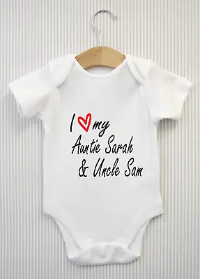 Personalised I Love My Auntie & Uncle Baby Grow Bodysuit Babygrow Shower Gift • £4.98