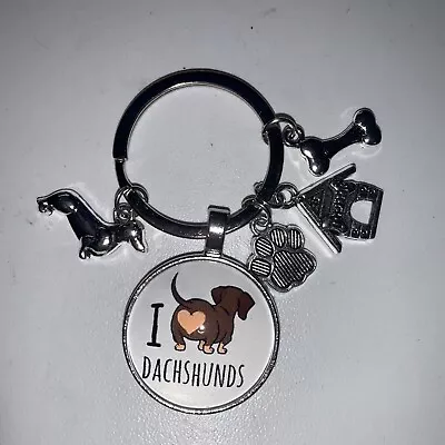 I Love Dachshunds Keychain Key Ring Bone Paw Print Dog House • $5.94