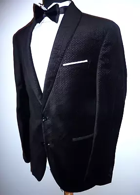 Mens Black Velvet Tuxedo Blazer 38 Wedding Cruise Smoking Dinner Suit Jacket • $37.32