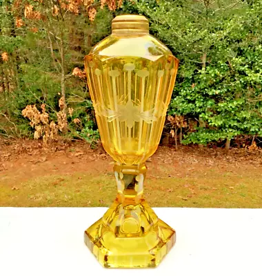 Antique Moser/West Moreland Cut Etched Glass Honey Oil Lamp • $35