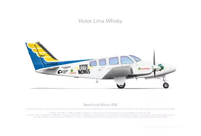 BEECHCRAFT BARON B58 VH-VLW LITTLE WINGS 2024 - A3+ Profile Print • $42