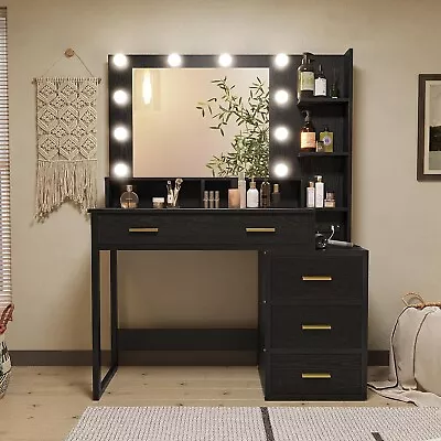 Makeup Vanity Desk With Lights And Charging Station Makeup Table With 5 Drawers • $199.99