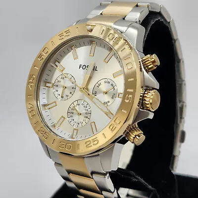 New Authentic Fossil Men's Watch Bannon Chronograph Two-tone Silver Gold Bq2707 • $69.99