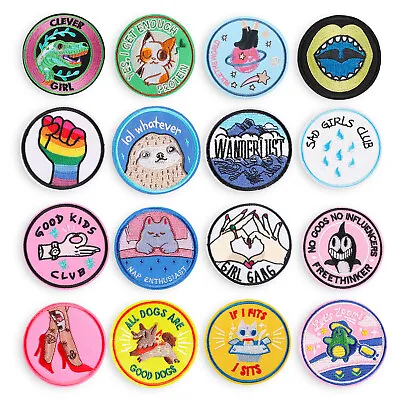 Cute Circle Round Embroidered Iron On Sew On Patch Badge Applique Craft Bag DIY • $2.20