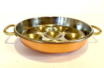 Vintage Copper 6 Egg OR Escargot Poacher Pan Brass Handles 8  Across #2 • $27