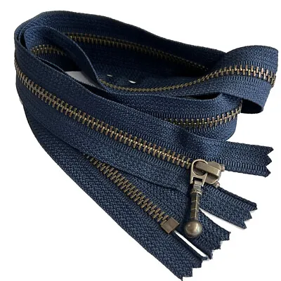 YKK#5 4 - 36  Antique Brass With Foxtail Pull Metal Zipper Closed-End Color Navy • $4.65